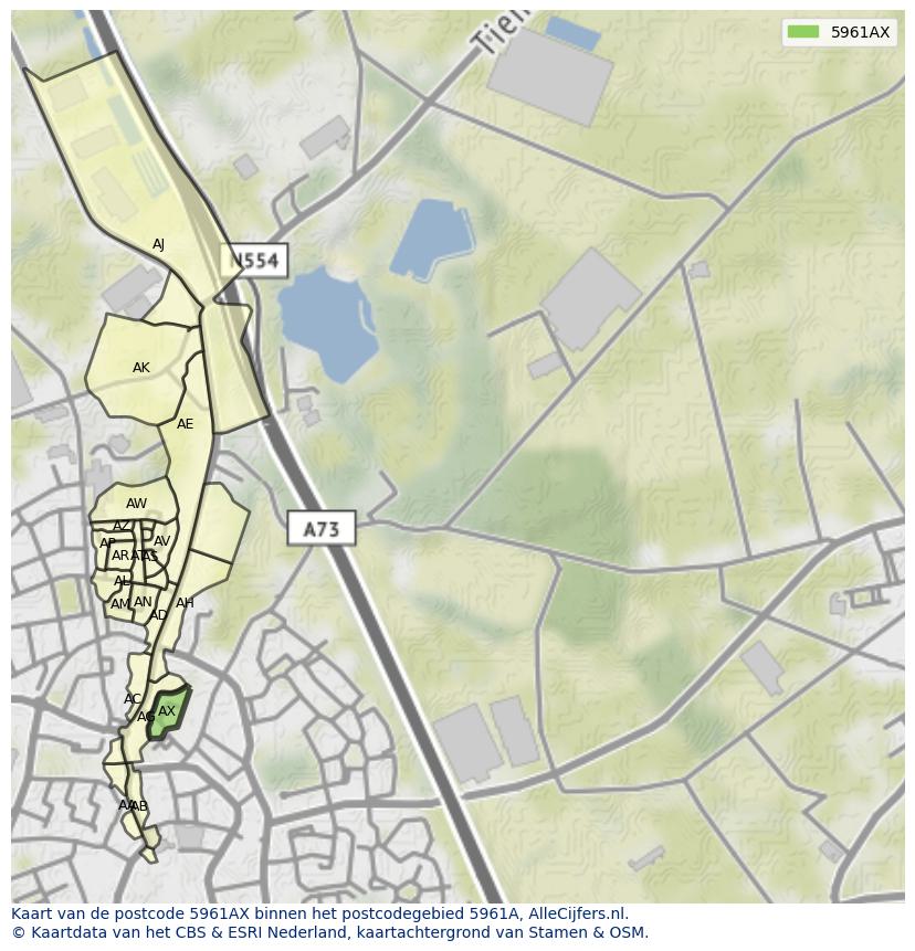 Afbeelding van het postcodegebied 5961 AX op de kaart.