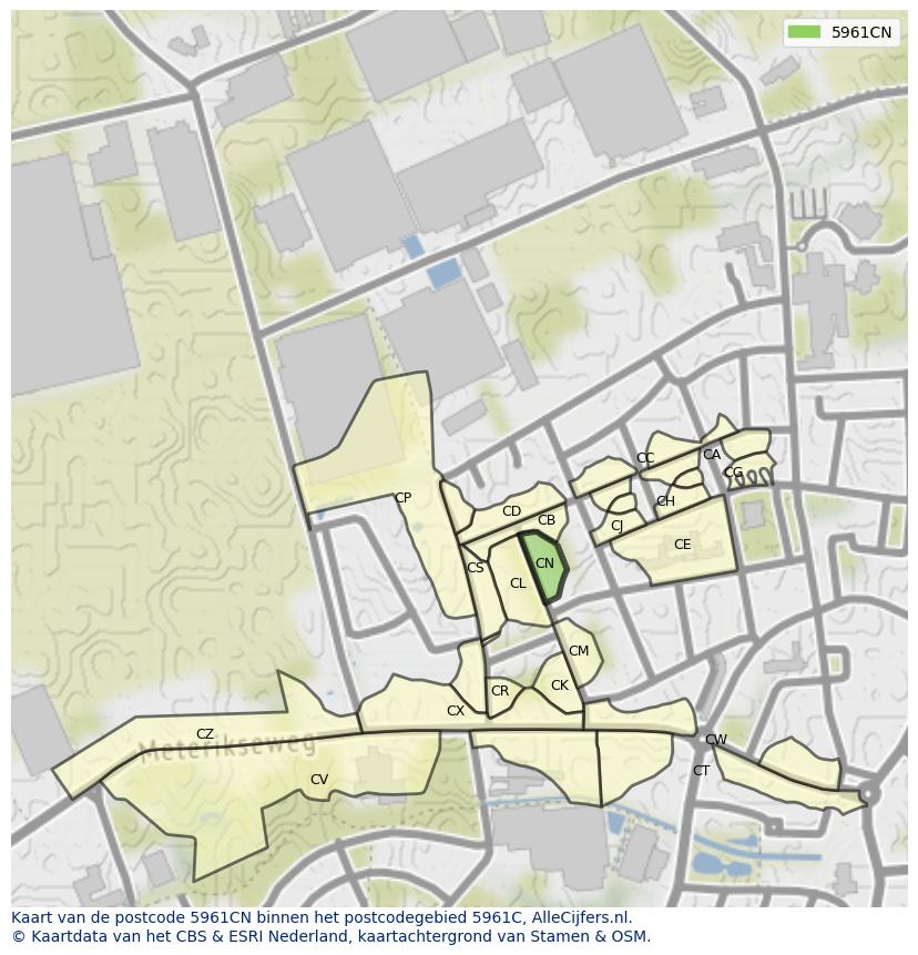 Afbeelding van het postcodegebied 5961 CN op de kaart.