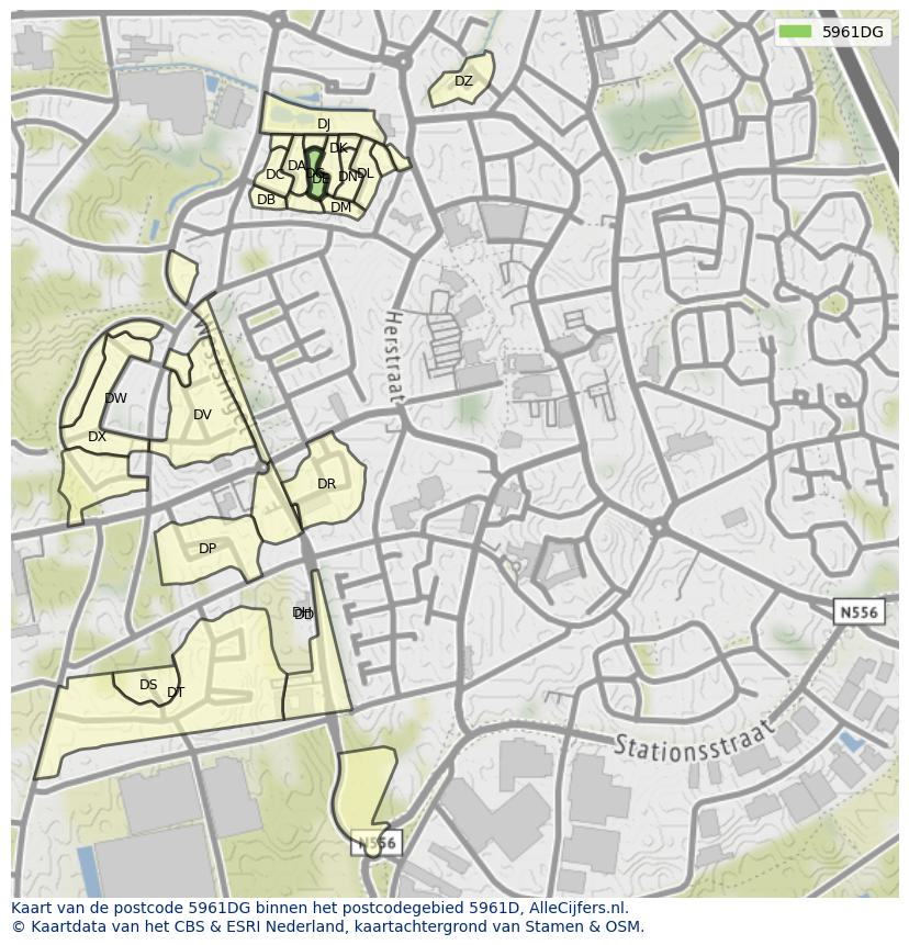 Afbeelding van het postcodegebied 5961 DG op de kaart.