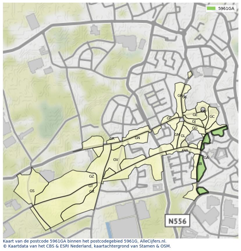 Afbeelding van het postcodegebied 5961 GA op de kaart.