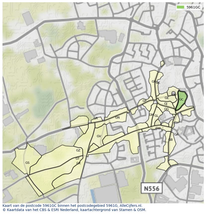 Afbeelding van het postcodegebied 5961 GC op de kaart.