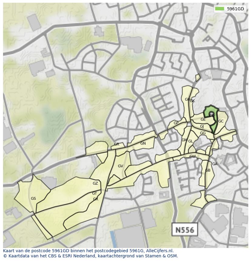 Afbeelding van het postcodegebied 5961 GD op de kaart.