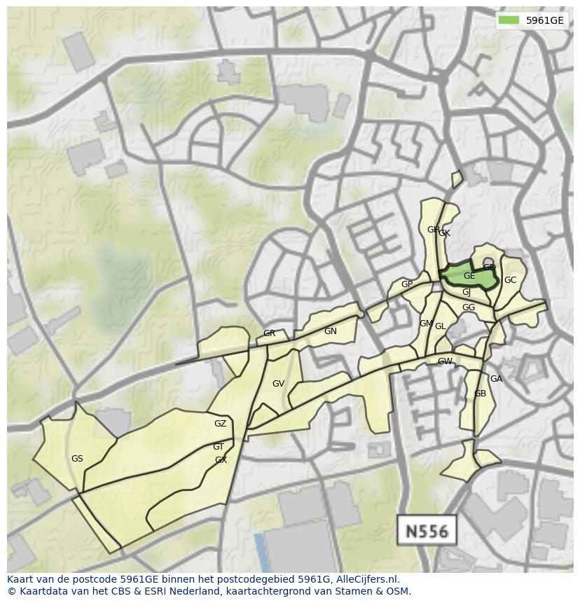 Afbeelding van het postcodegebied 5961 GE op de kaart.