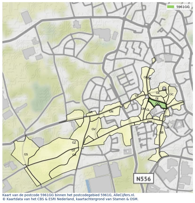 Afbeelding van het postcodegebied 5961 GG op de kaart.