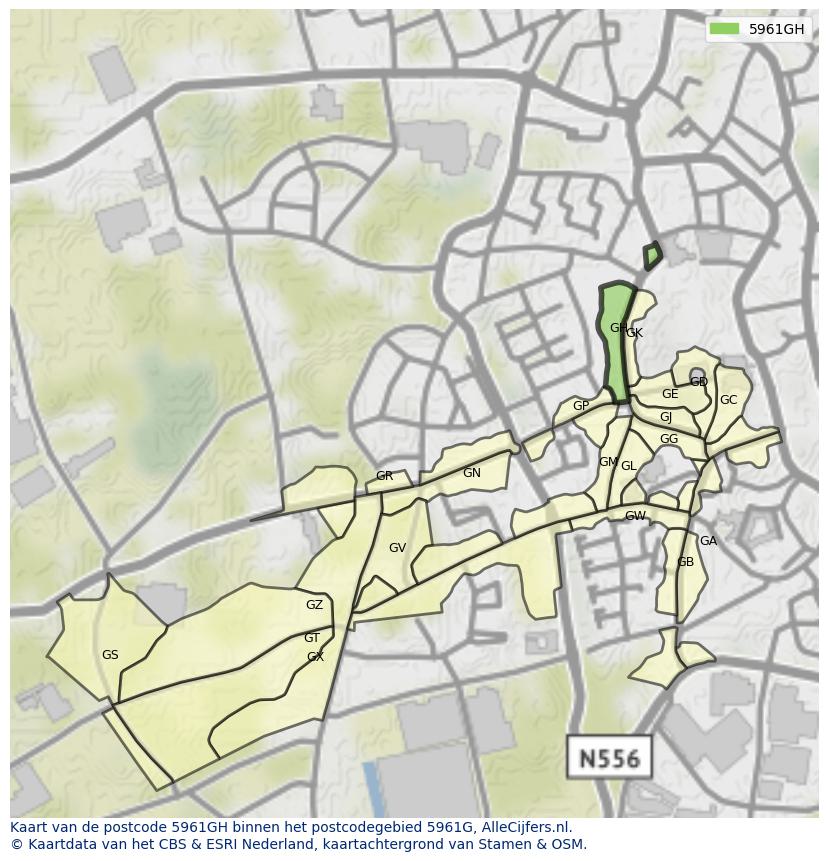 Afbeelding van het postcodegebied 5961 GH op de kaart.