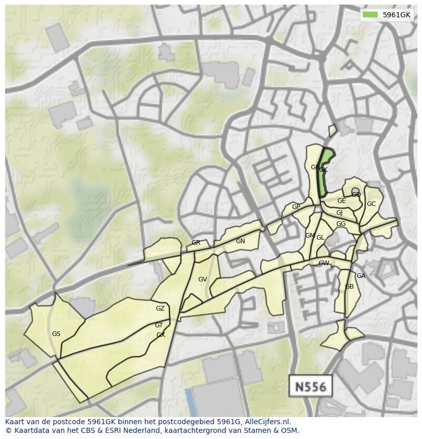 Afbeelding van het postcodegebied 5961 GK op de kaart.