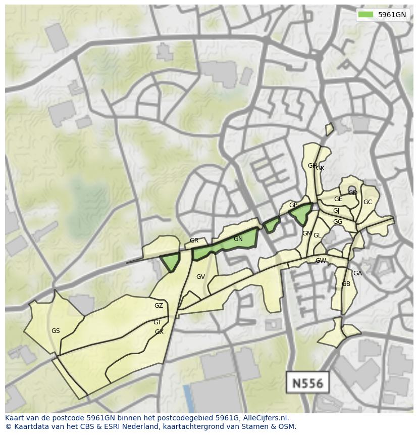 Afbeelding van het postcodegebied 5961 GN op de kaart.