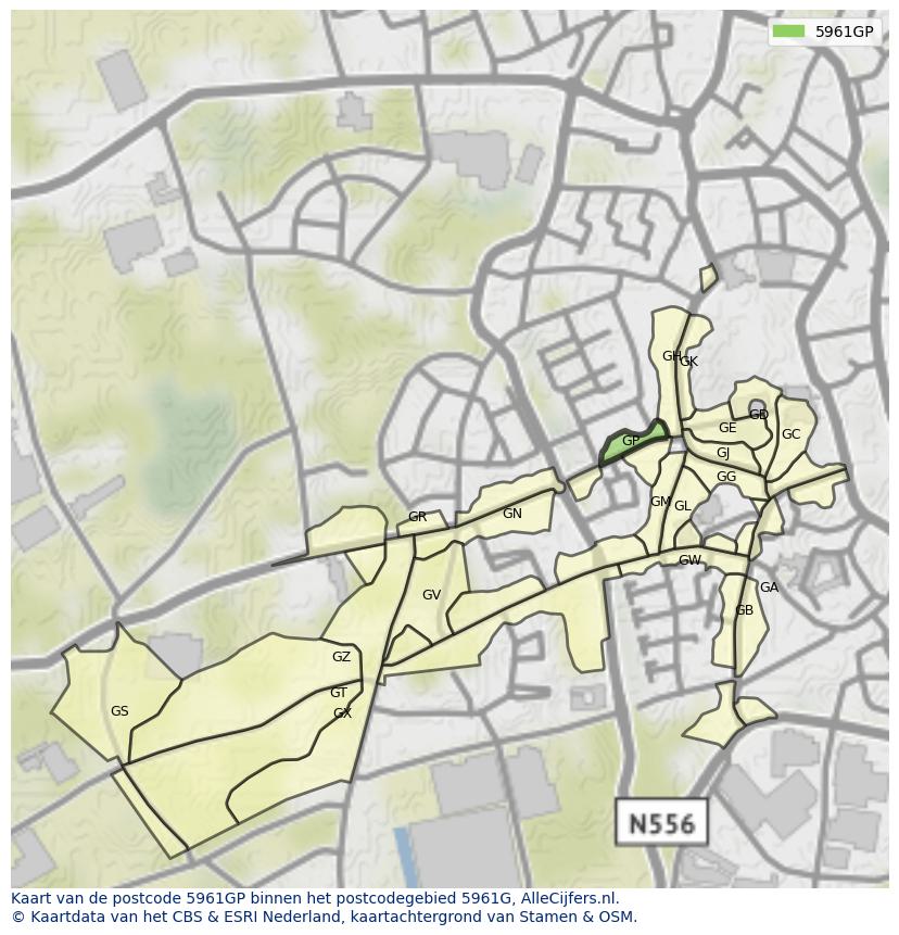 Afbeelding van het postcodegebied 5961 GP op de kaart.