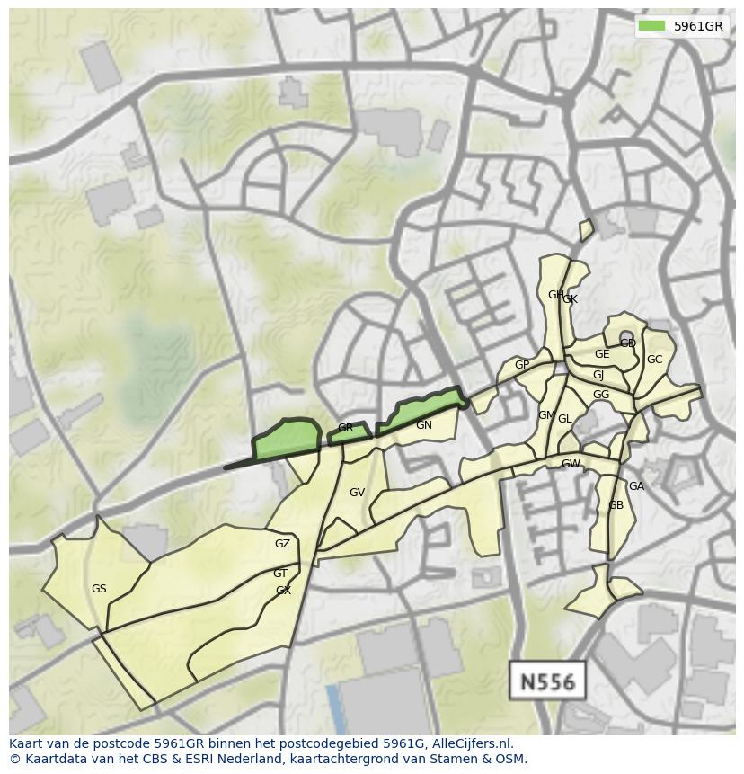 Afbeelding van het postcodegebied 5961 GR op de kaart.