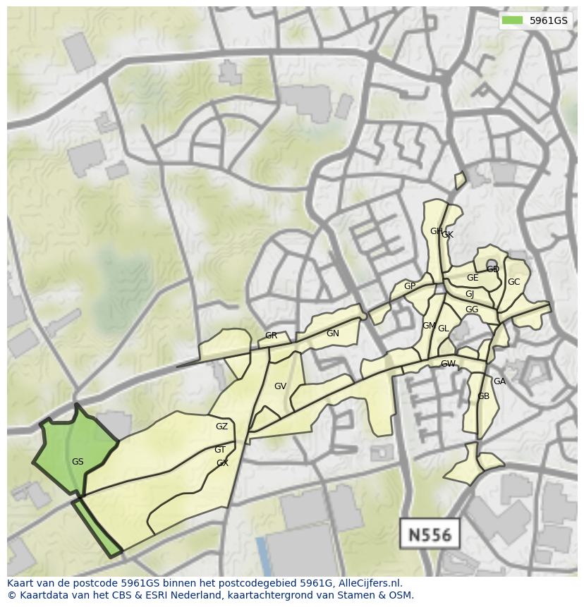 Afbeelding van het postcodegebied 5961 GS op de kaart.