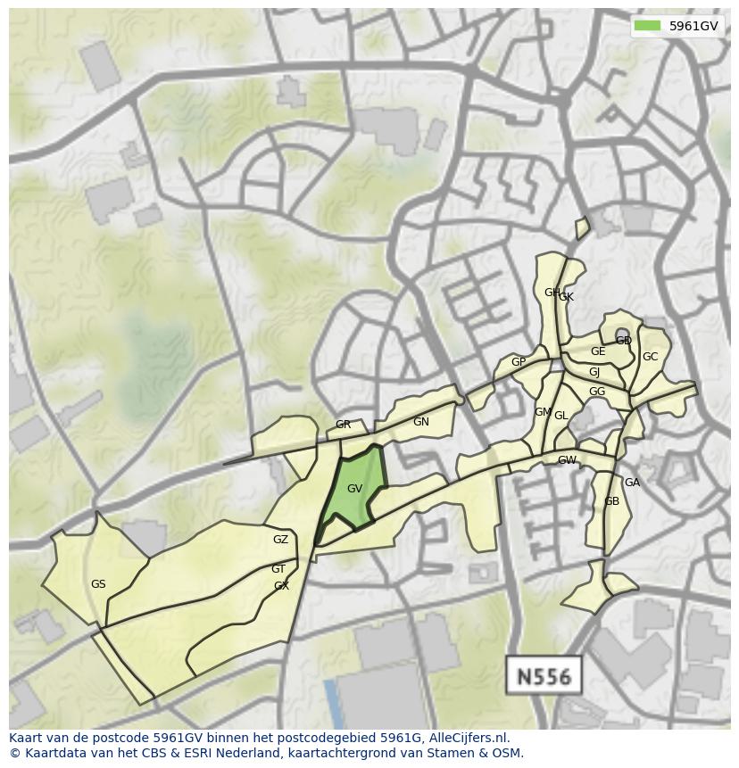 Afbeelding van het postcodegebied 5961 GV op de kaart.