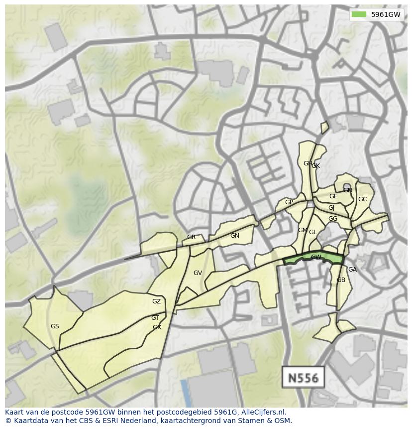 Afbeelding van het postcodegebied 5961 GW op de kaart.