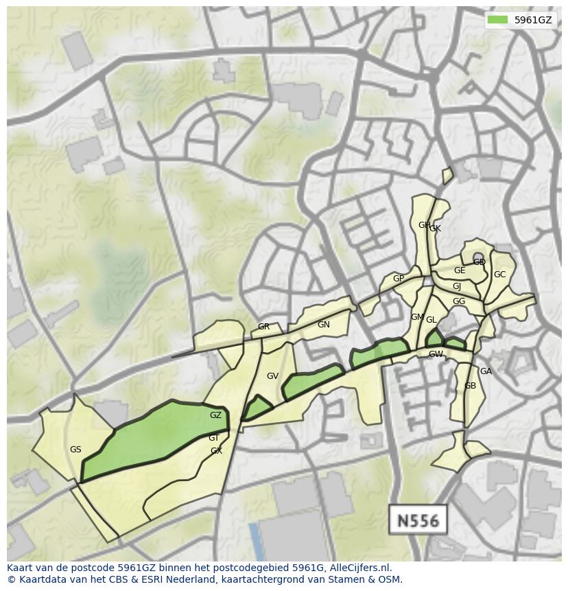 Afbeelding van het postcodegebied 5961 GZ op de kaart.