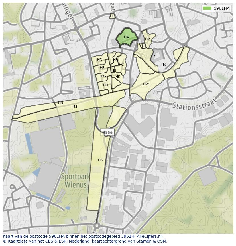 Afbeelding van het postcodegebied 5961 HA op de kaart.