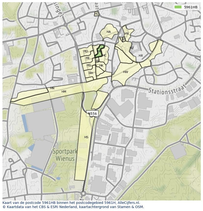 Afbeelding van het postcodegebied 5961 HB op de kaart.
