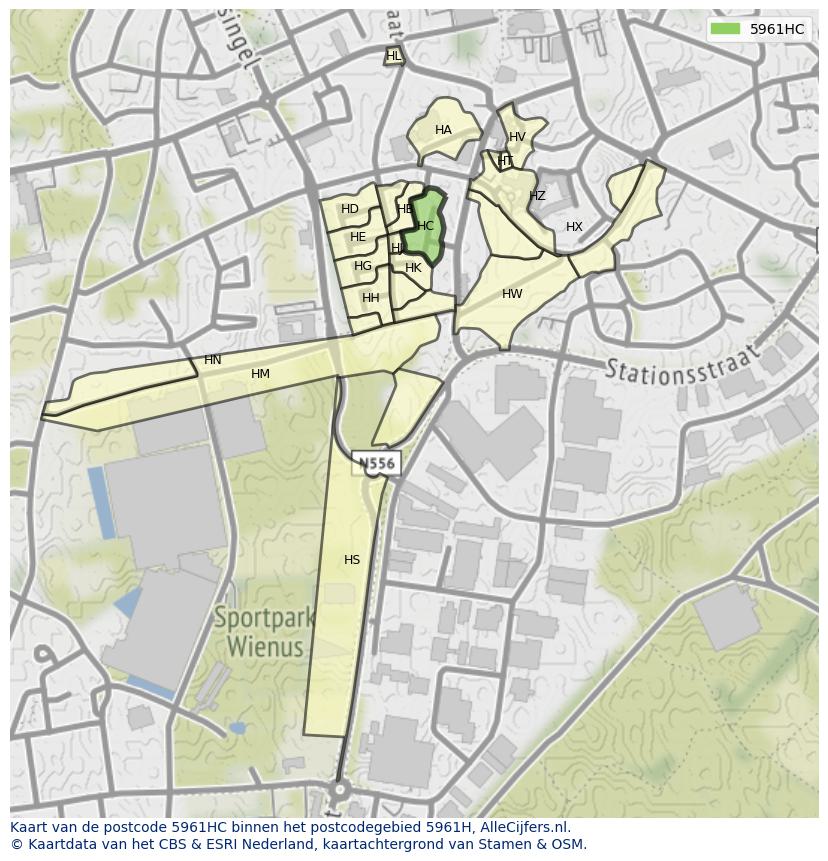 Afbeelding van het postcodegebied 5961 HC op de kaart.