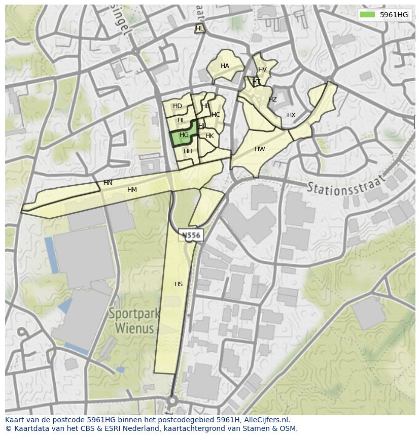 Afbeelding van het postcodegebied 5961 HG op de kaart.