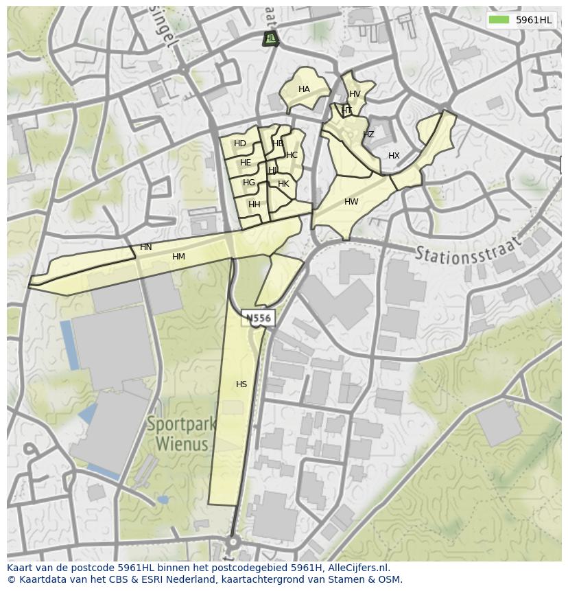 Afbeelding van het postcodegebied 5961 HL op de kaart.
