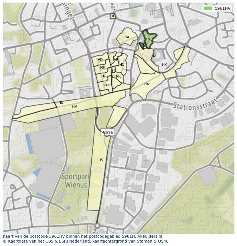 Afbeelding van het postcodegebied 5961 HV op de kaart.