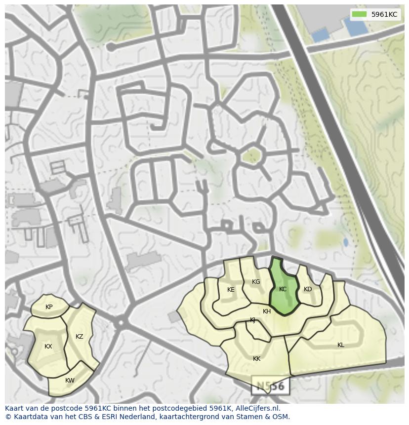 Afbeelding van het postcodegebied 5961 KC op de kaart.
