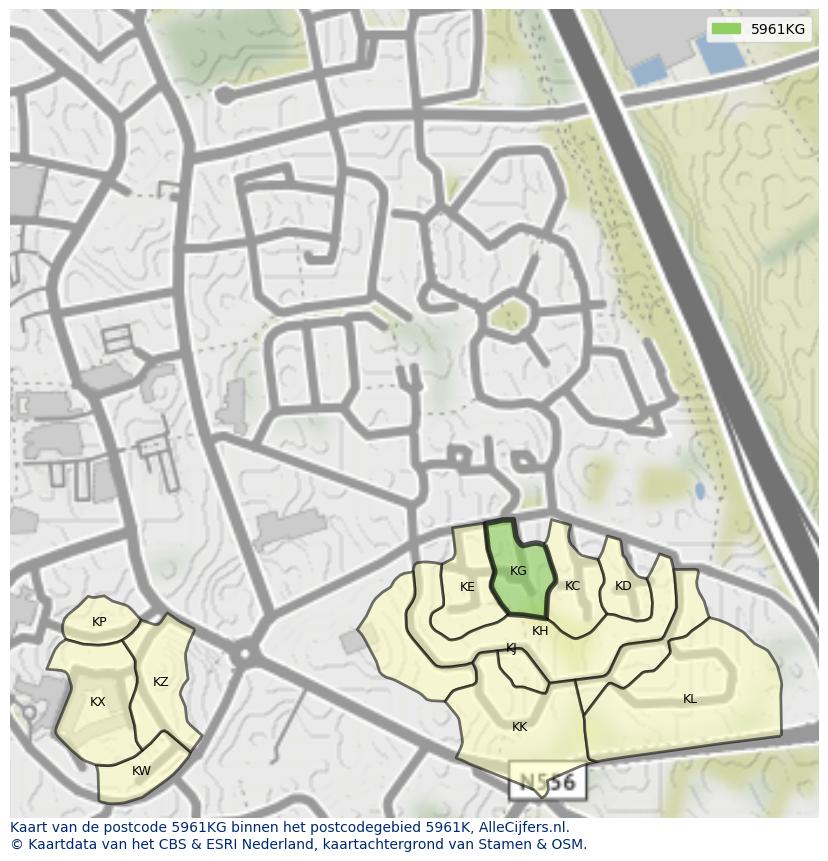 Afbeelding van het postcodegebied 5961 KG op de kaart.