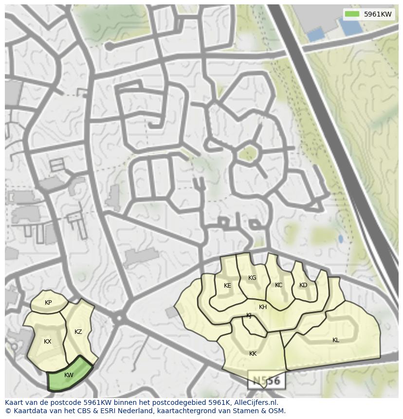 Afbeelding van het postcodegebied 5961 KW op de kaart.