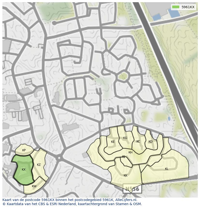 Afbeelding van het postcodegebied 5961 KX op de kaart.