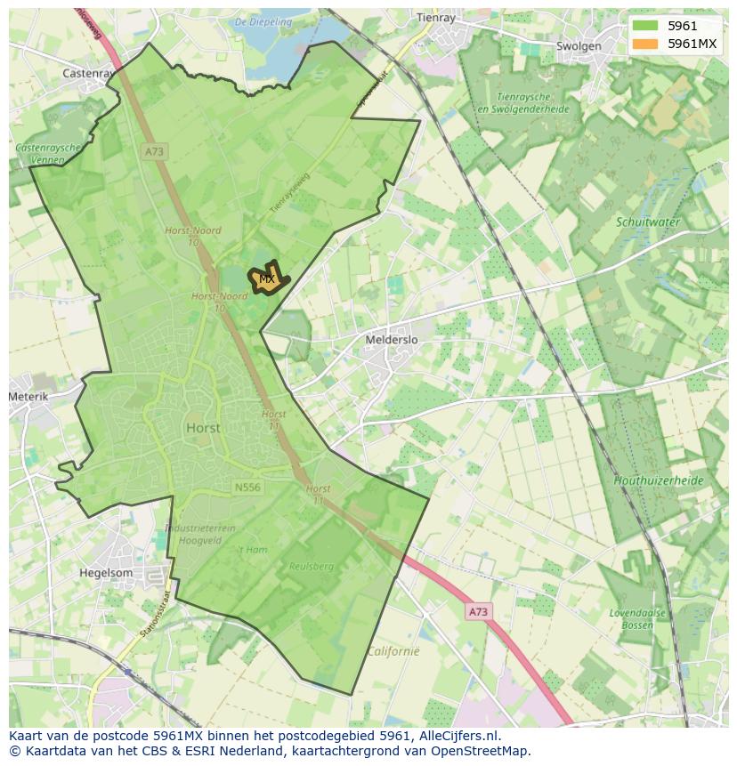 Afbeelding van het postcodegebied 5961 MX op de kaart.