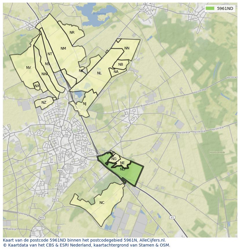 Afbeelding van het postcodegebied 5961 ND op de kaart.