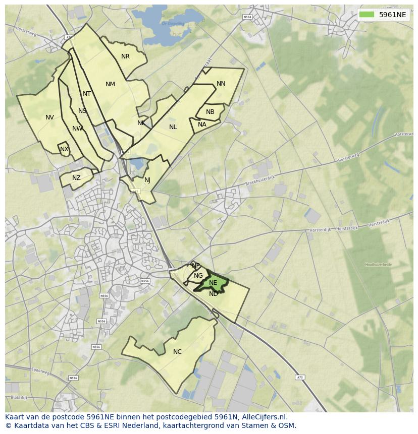 Afbeelding van het postcodegebied 5961 NE op de kaart.