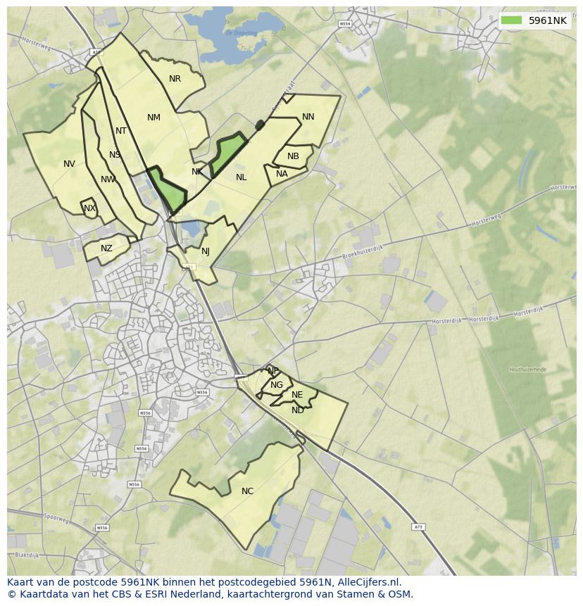 Afbeelding van het postcodegebied 5961 NK op de kaart.