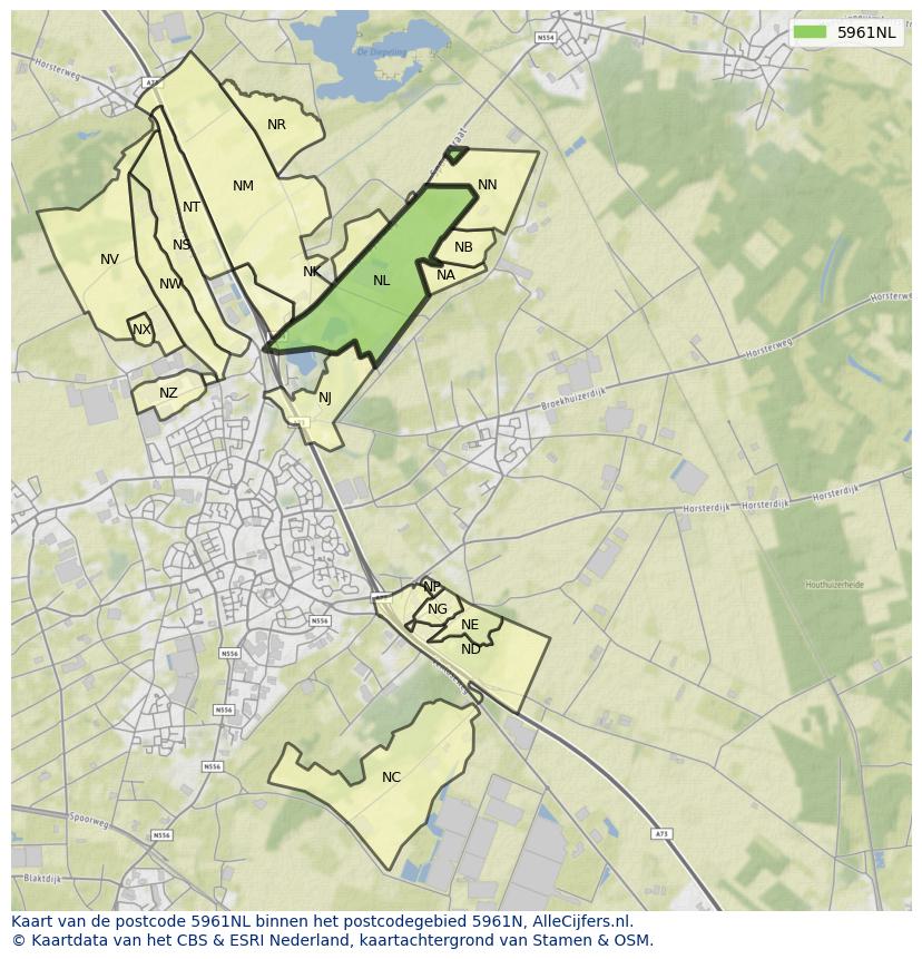 Afbeelding van het postcodegebied 5961 NL op de kaart.