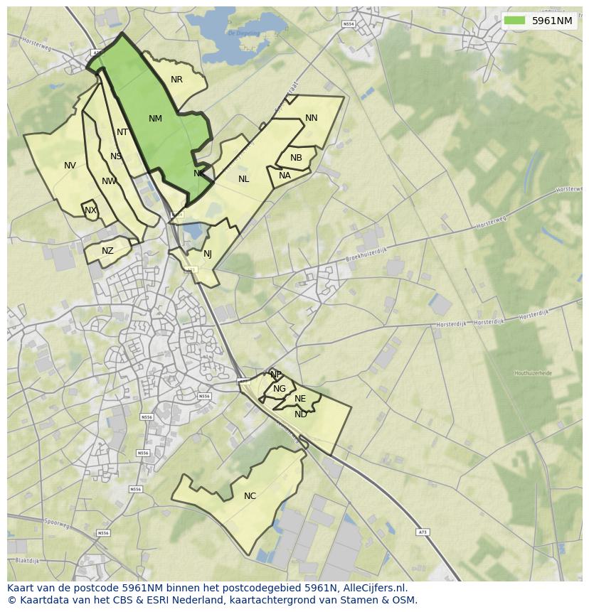 Afbeelding van het postcodegebied 5961 NM op de kaart.
