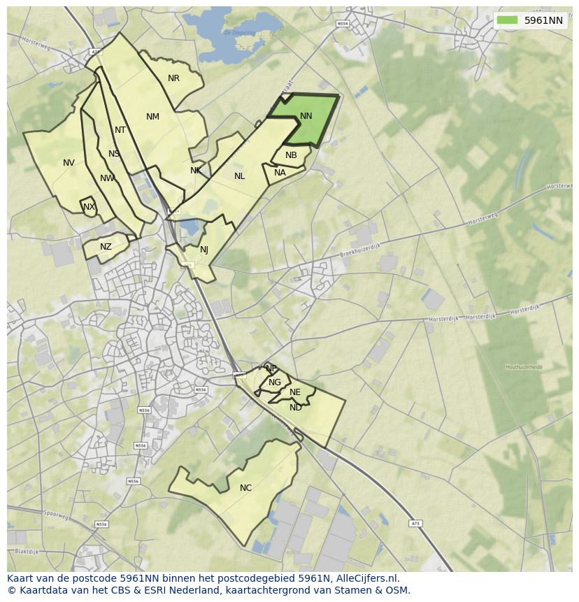 Afbeelding van het postcodegebied 5961 NN op de kaart.