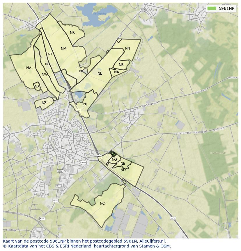 Afbeelding van het postcodegebied 5961 NP op de kaart.