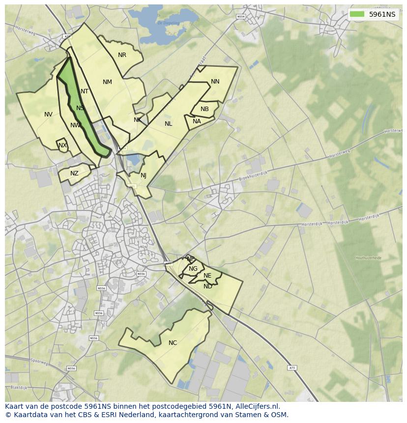 Afbeelding van het postcodegebied 5961 NS op de kaart.
