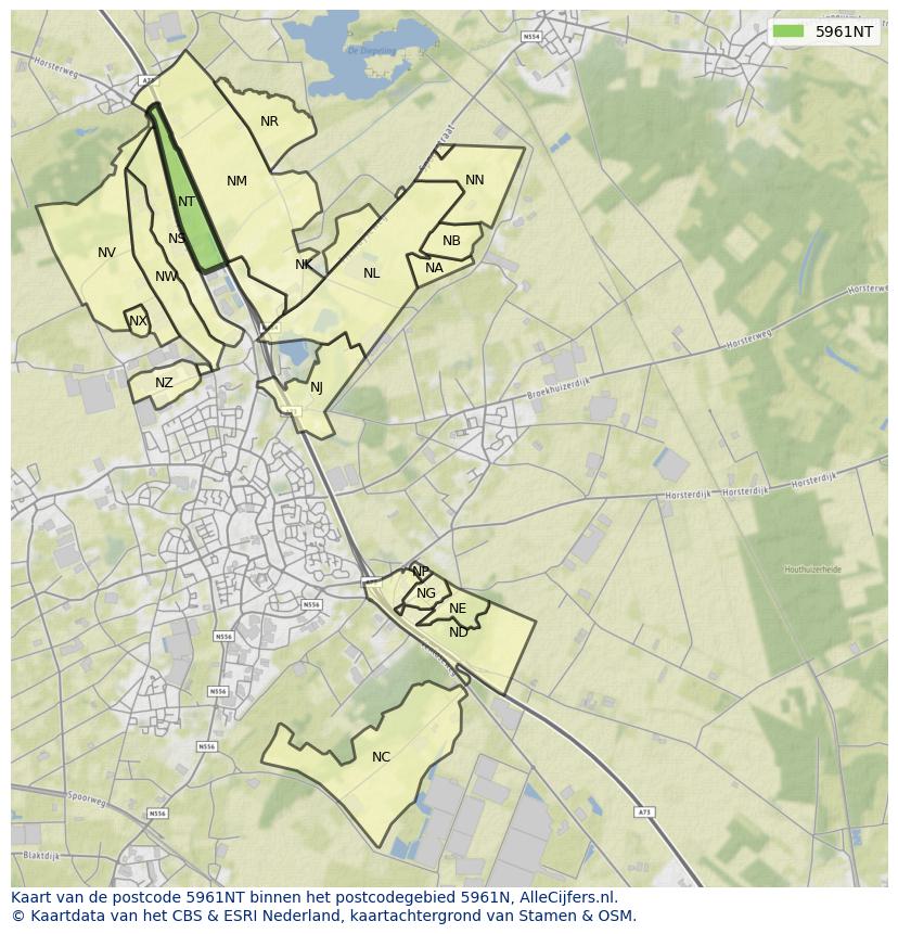 Afbeelding van het postcodegebied 5961 NT op de kaart.