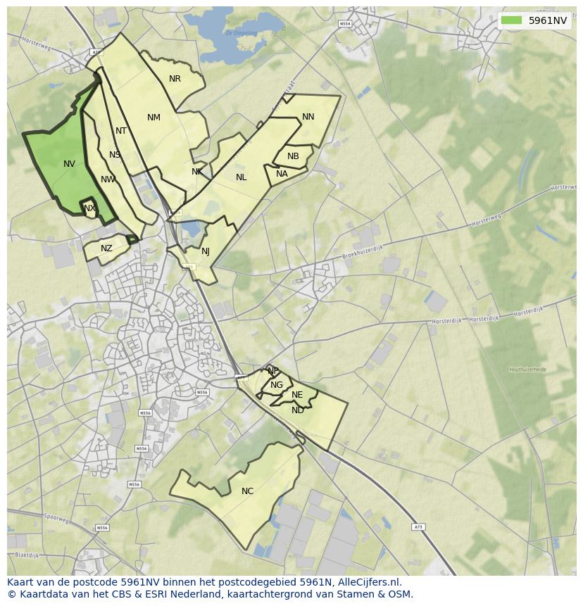 Afbeelding van het postcodegebied 5961 NV op de kaart.