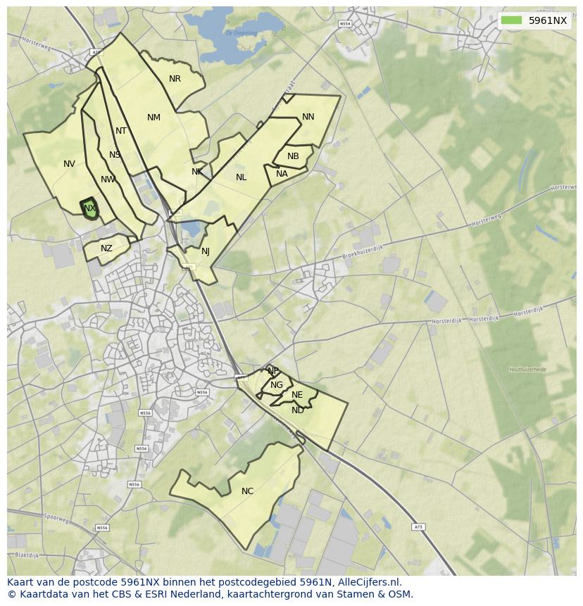Afbeelding van het postcodegebied 5961 NX op de kaart.