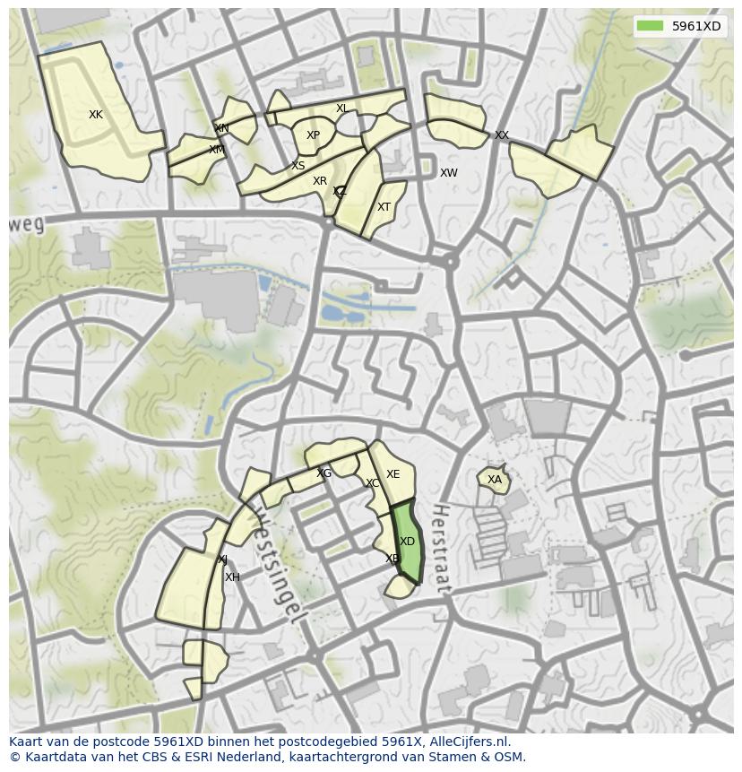 Afbeelding van het postcodegebied 5961 XD op de kaart.