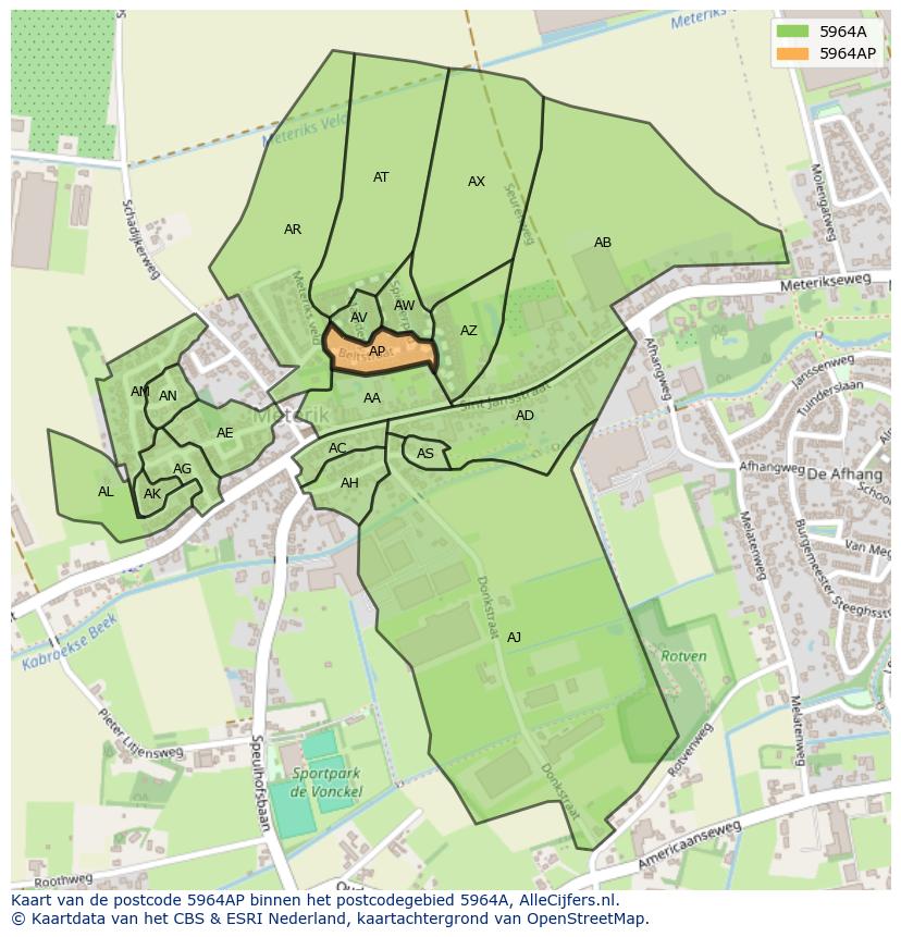 Afbeelding van het postcodegebied 5964 AP op de kaart.