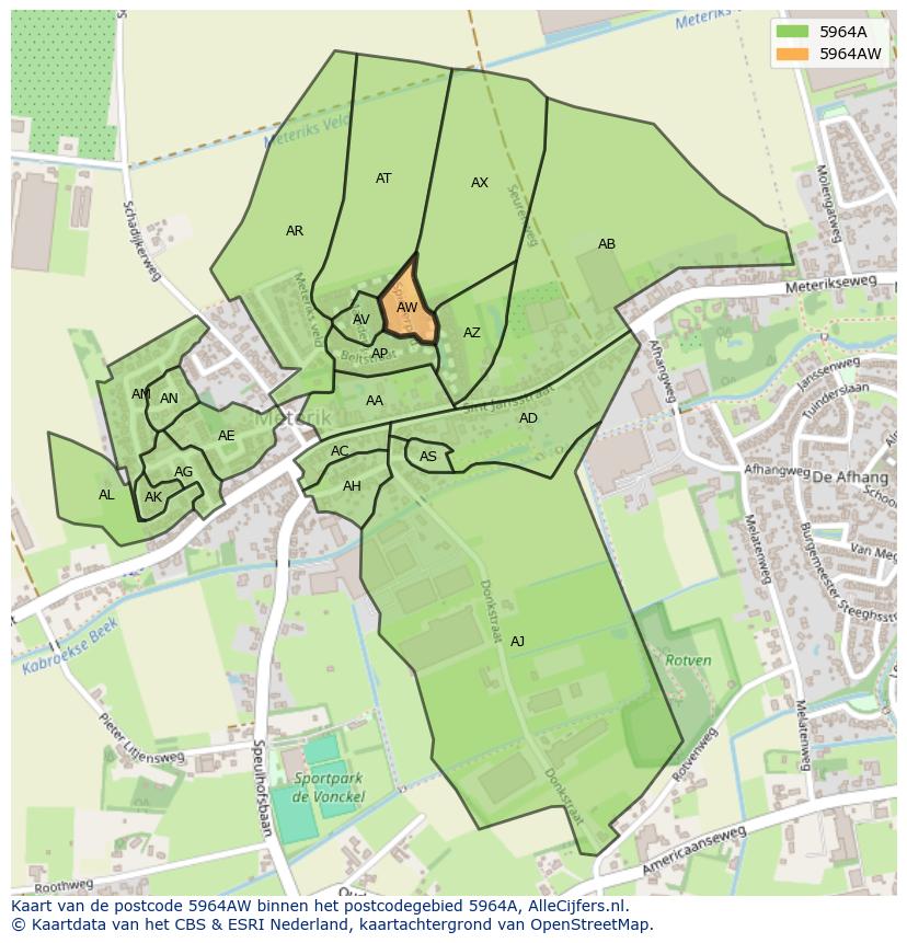 Afbeelding van het postcodegebied 5964 AW op de kaart.