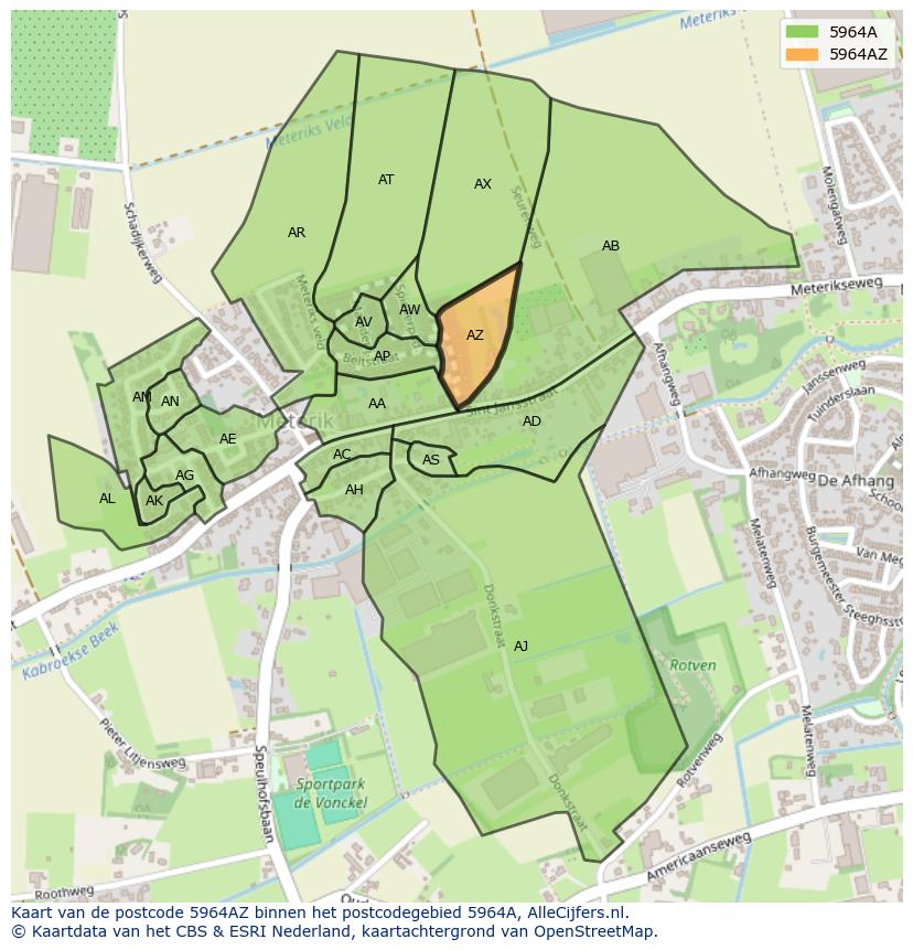 Afbeelding van het postcodegebied 5964 AZ op de kaart.