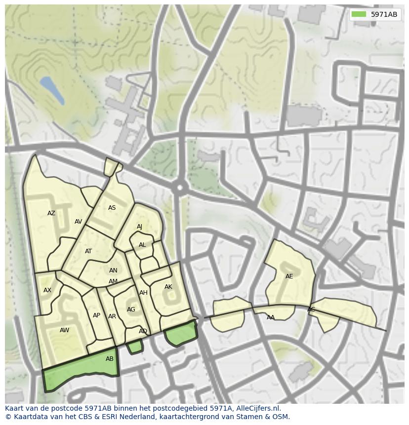 Afbeelding van het postcodegebied 5971 AB op de kaart.