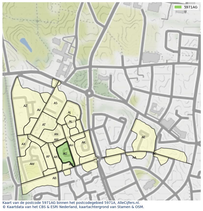 Afbeelding van het postcodegebied 5971 AG op de kaart.
