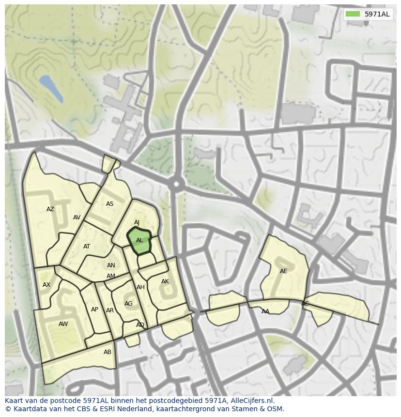 Afbeelding van het postcodegebied 5971 AL op de kaart.