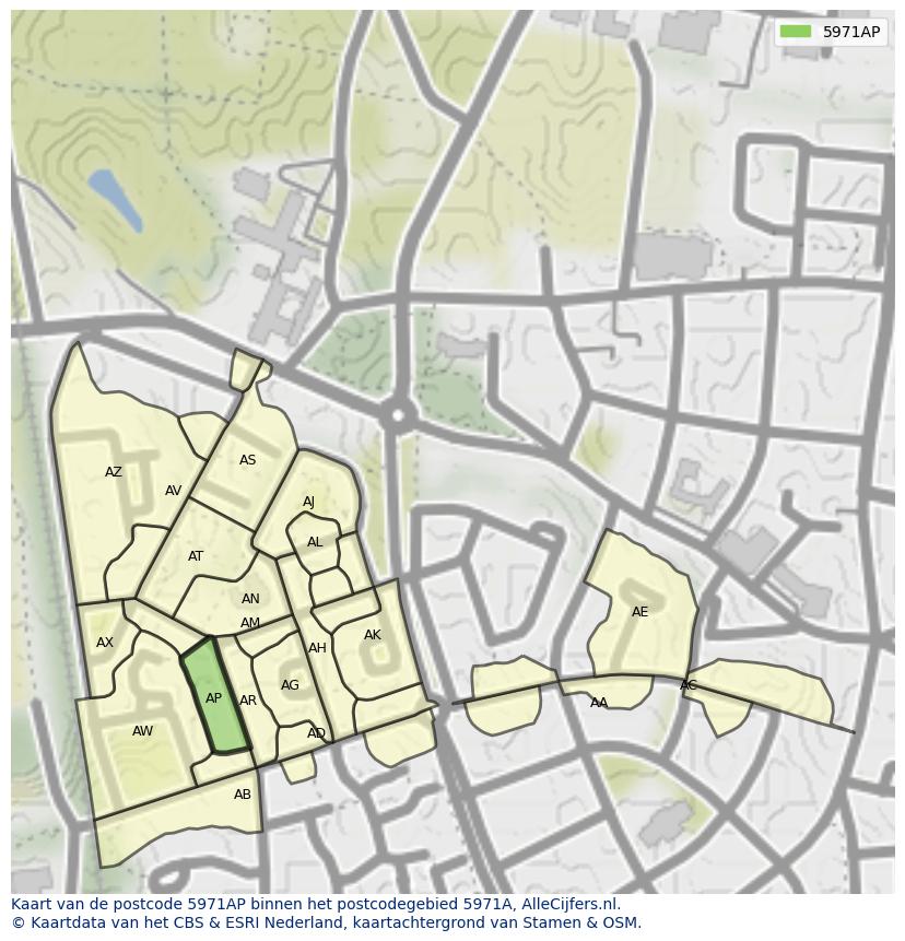 Afbeelding van het postcodegebied 5971 AP op de kaart.