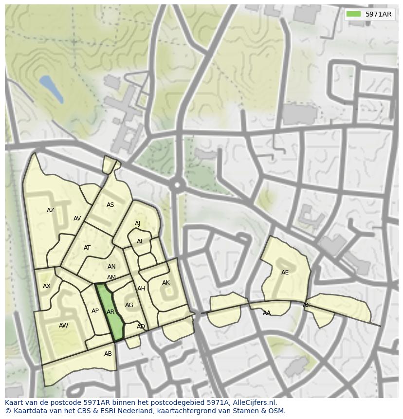 Afbeelding van het postcodegebied 5971 AR op de kaart.
