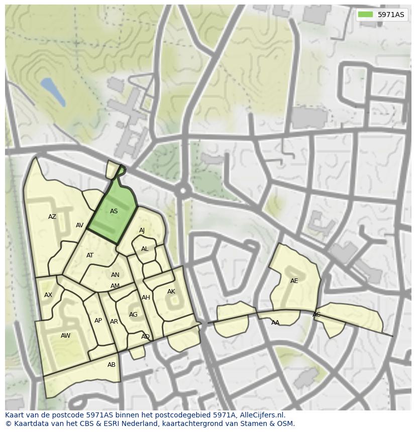 Afbeelding van het postcodegebied 5971 AS op de kaart.