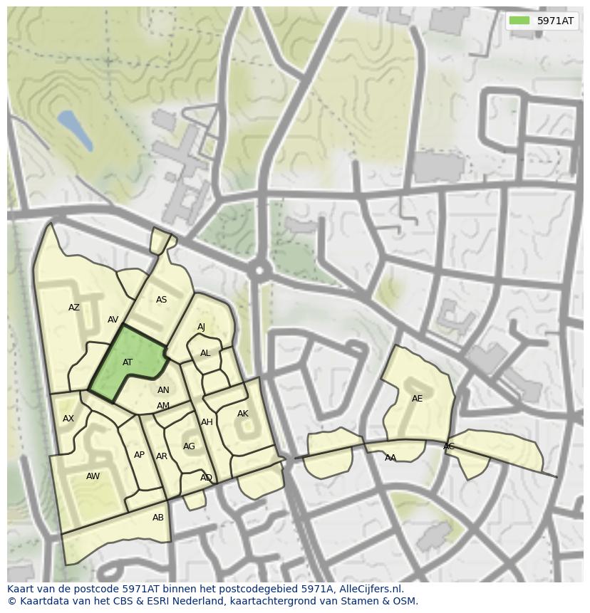 Afbeelding van het postcodegebied 5971 AT op de kaart.